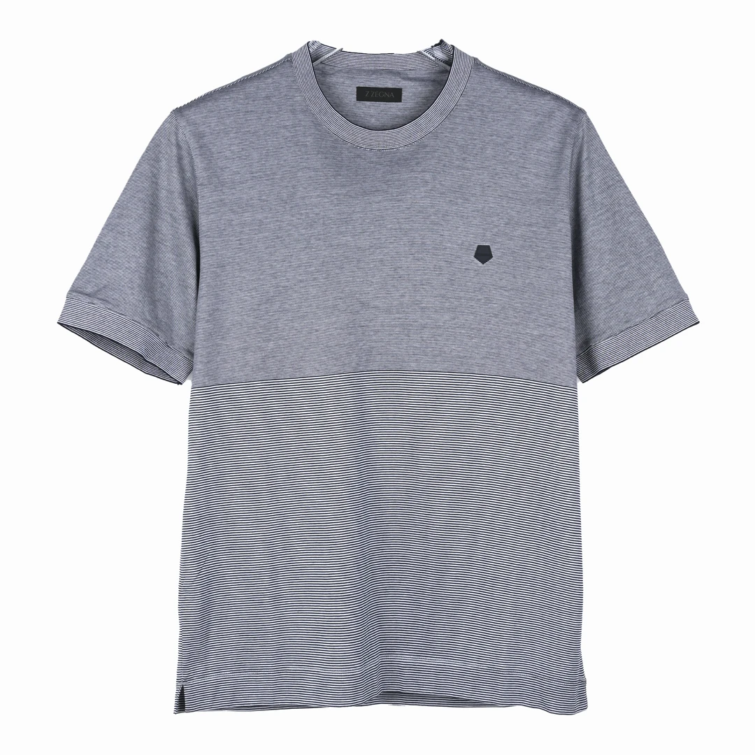 杰尼亚Z ZEGNA 男士时尚撞色条纹拼接短袖T恤 VM306ZZ615B644