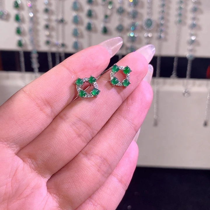 翡翠银S925镶嵌耳饰565绿