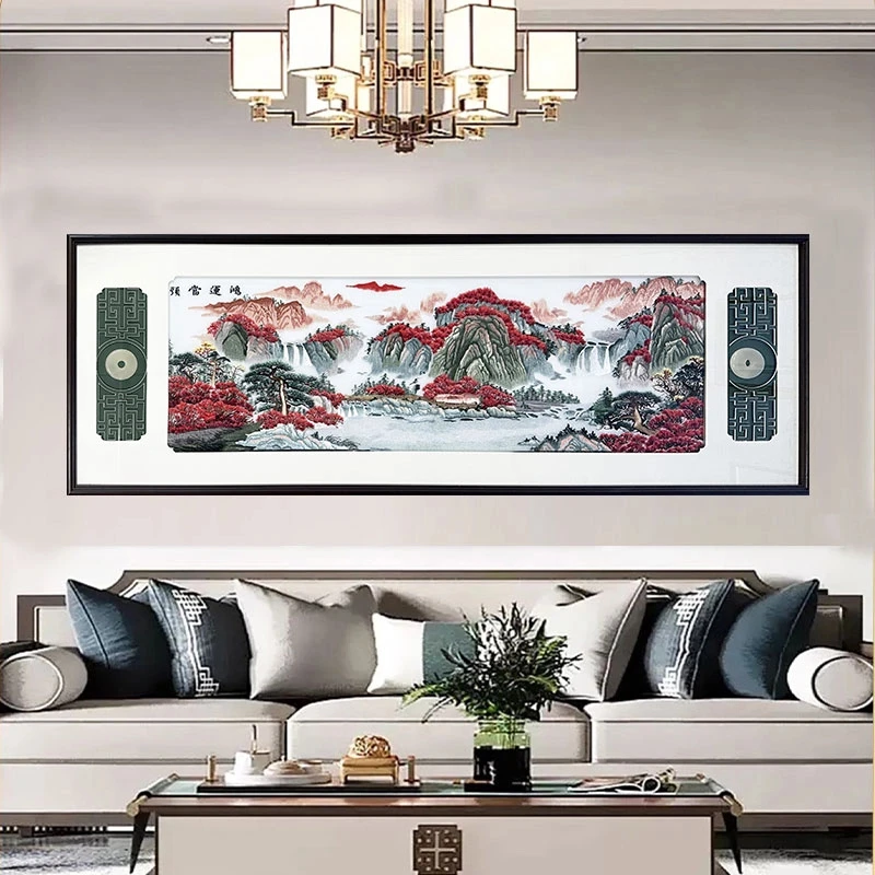 【刺绣集合】鸿运当头客厅沙发背景墙刺绣装饰画高端织锦刺绣新