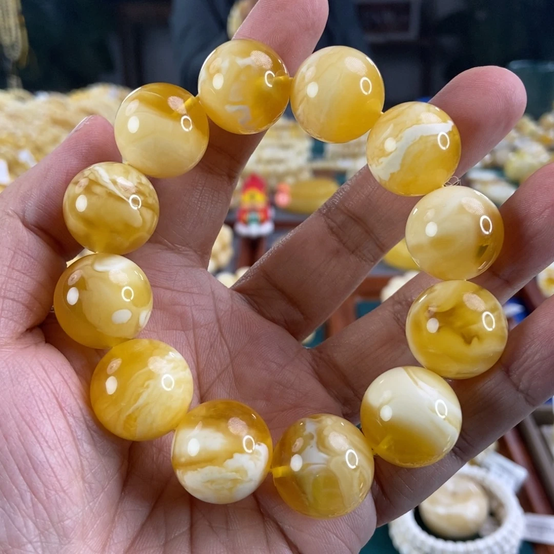 琥珀珠宝奇石未镶嵌20金瓷白手串53.99