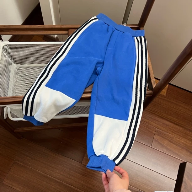 【编号R376】le2534-06-儿童拼色休闲长裤A蓝色-VOOTOO