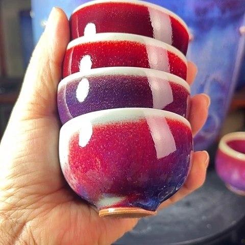 瓷片夏***风钧瓷手工艺品杯子