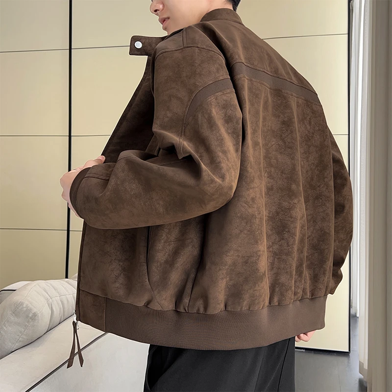 玛斯柏美式扎染工装皮夹克男士春秋季防风潮牌痞帅宽松皮衣外套男