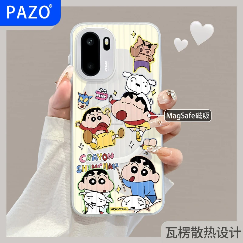 适用一加ace6手机壳瓦楞磁吸oppo外1+ace6全包防摔6T磨砂蜡笔小新