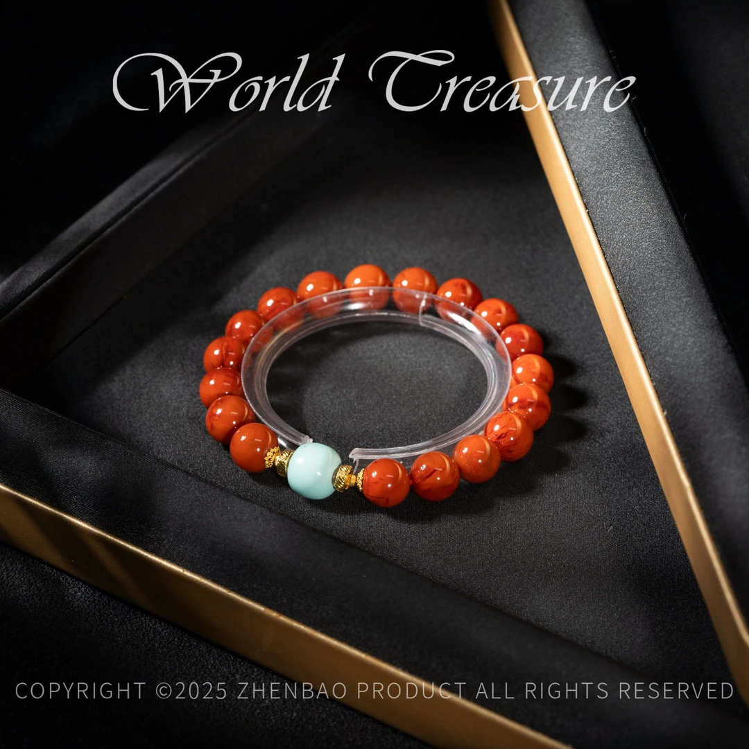 【世间臻宝】18K绿松石DIY南红手串/JS357/多样性发一件/16#/9mm+/5