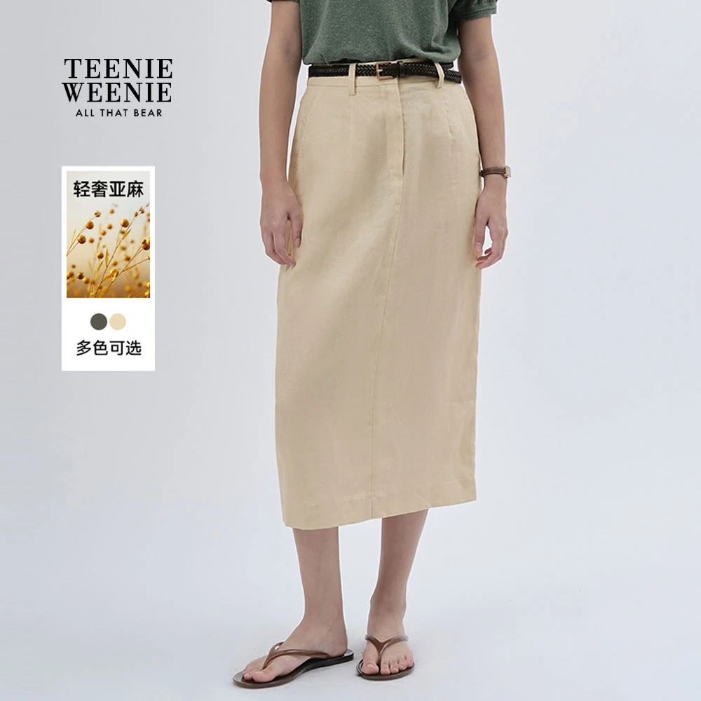 【亚麻】TeenieWeenie小熊女装25夏新款时髦开叉半身裙TTWH257701W