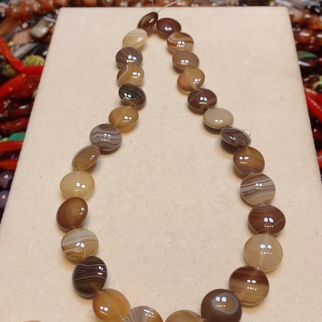 玛瑙/玉髓未镶嵌珠宝半成品14mm美拉德玛瑙圆饼一条