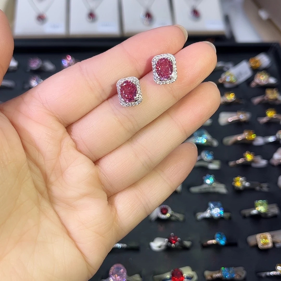 莫桑石非金属SH K白方包西柚粉冰花耳钉两卡