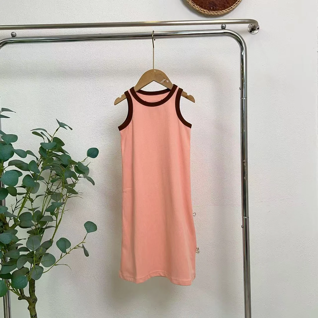 2087帕杏粉背心长T裙