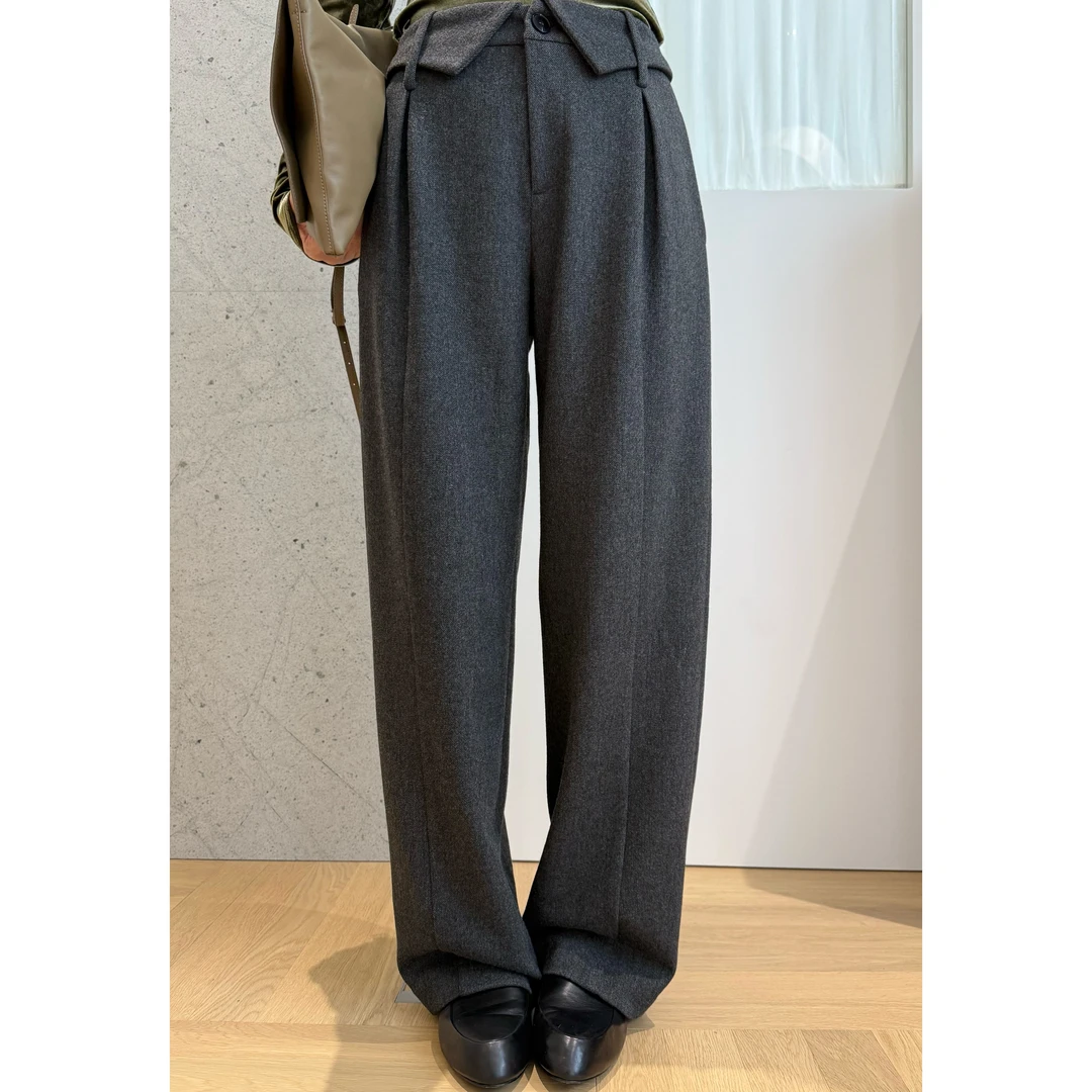 【LULU】高街出片秋冬羊毛裤高腰阔腿裤女设计感显瘦神裤 SWK13816