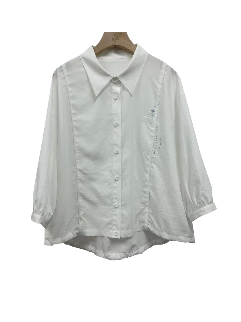 Pada嘻&YDT【下摆抽绳】韩系洋气 简约刺绣百搭衬衫 031 Hi Fortune