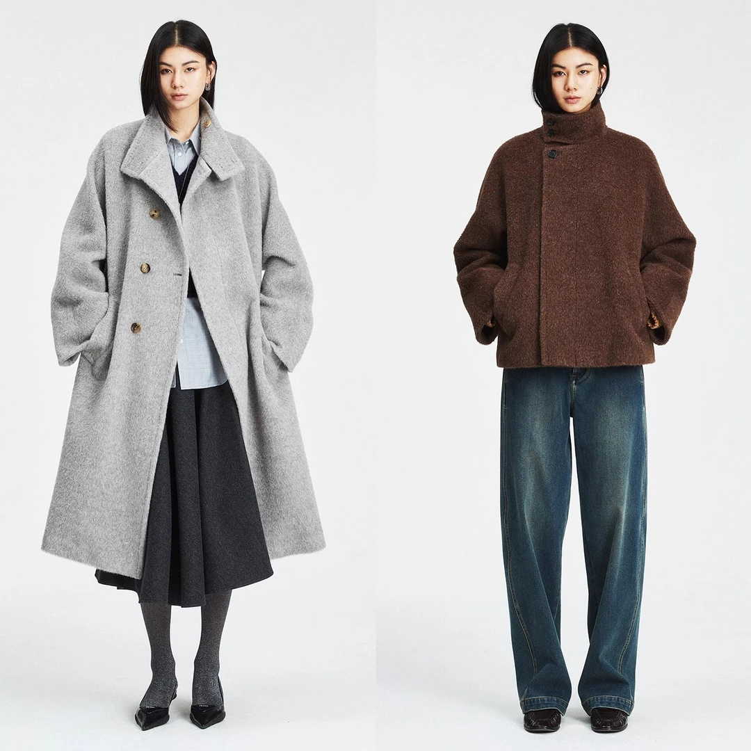 MRS Studios人生大衣 秘鲁INCA无染羊驼毛立领暗门襟长短款外套