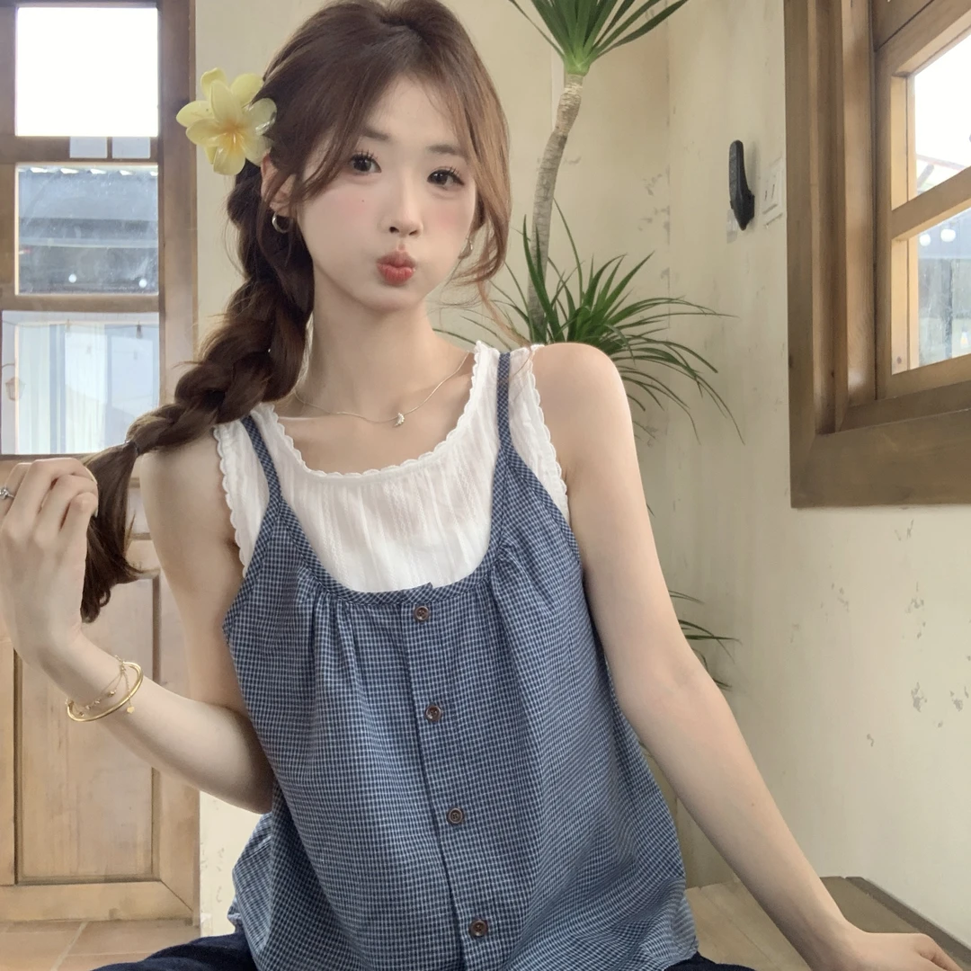 大码女装法式拼接假两件短袖衬衫女夏季新款百搭碎花小衫