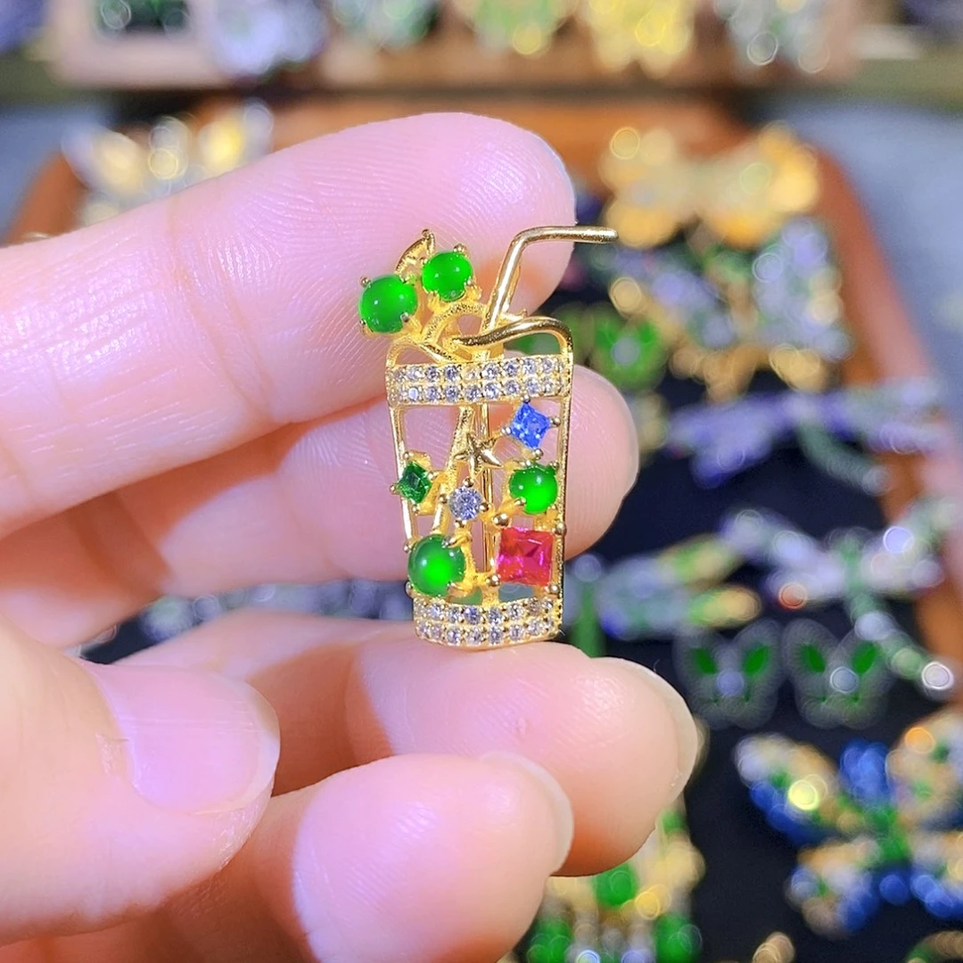 颈饰银S925镶嵌翡翠