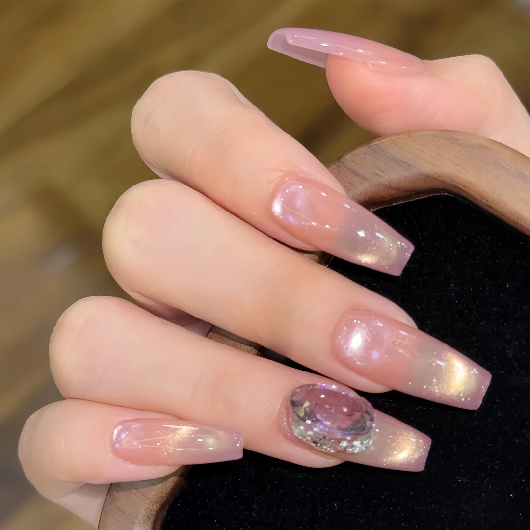 【霓虹】纯手工定制穿戴甲透底锆石鸽子蛋美甲成品美甲贴片ins