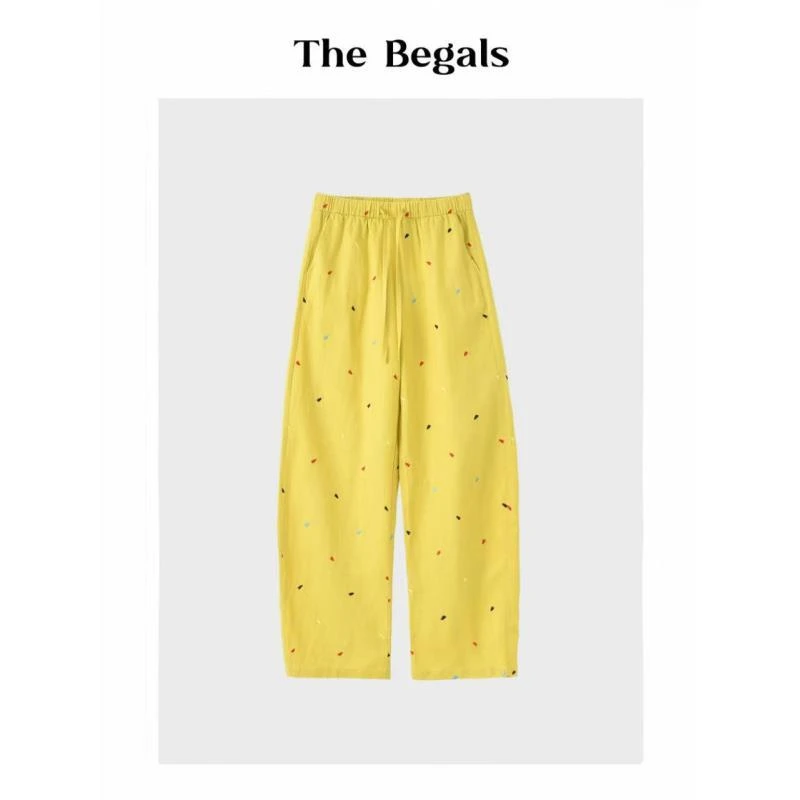 小雅姐姐  韩款重工刺绣洋气时髦直筒休闲裤IS67