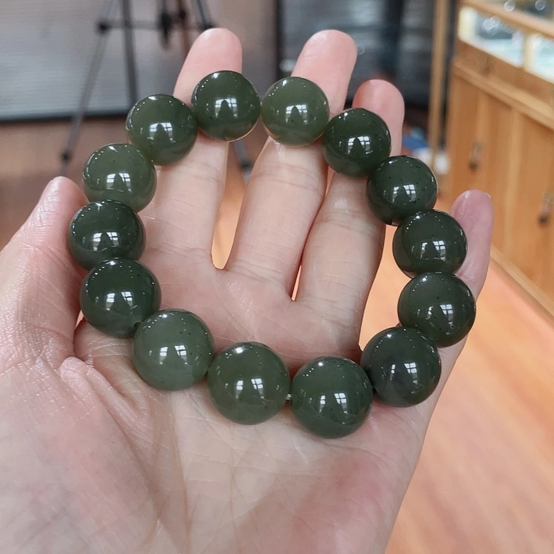 和田玉手串未镶嵌青玉卡16圆珠