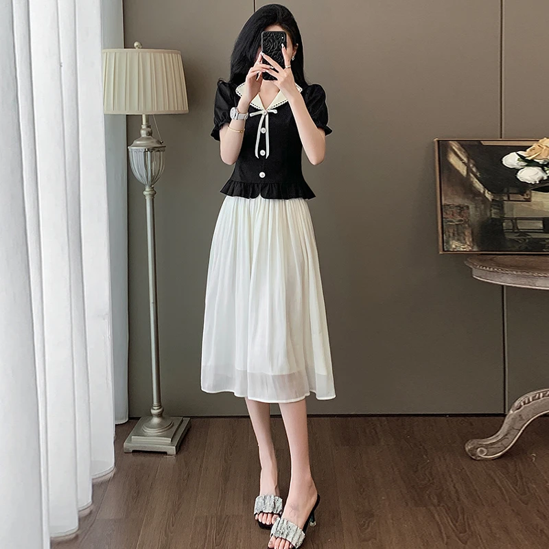 休闲设计感套装女2025夏季新款韩版百搭减龄短袖上衣半身裙两件套