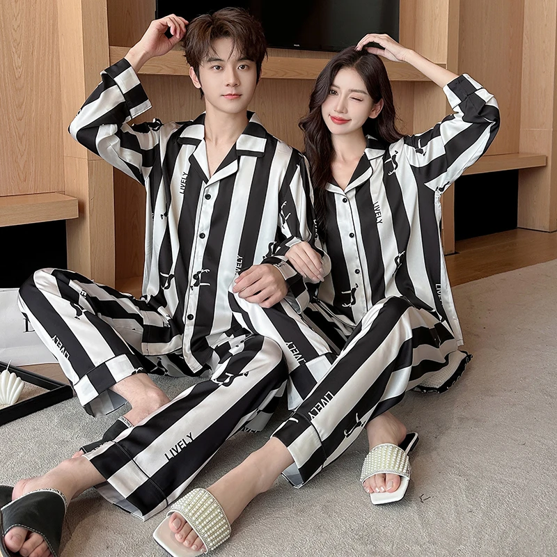 情侣睡衣春秋款冰丝长袖2025新款一男一女网红风春秋季家居服套装