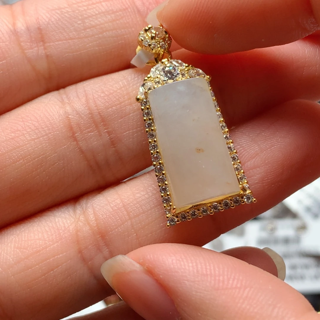 翡翠戒指银S925镶嵌天然翡翠吊坠