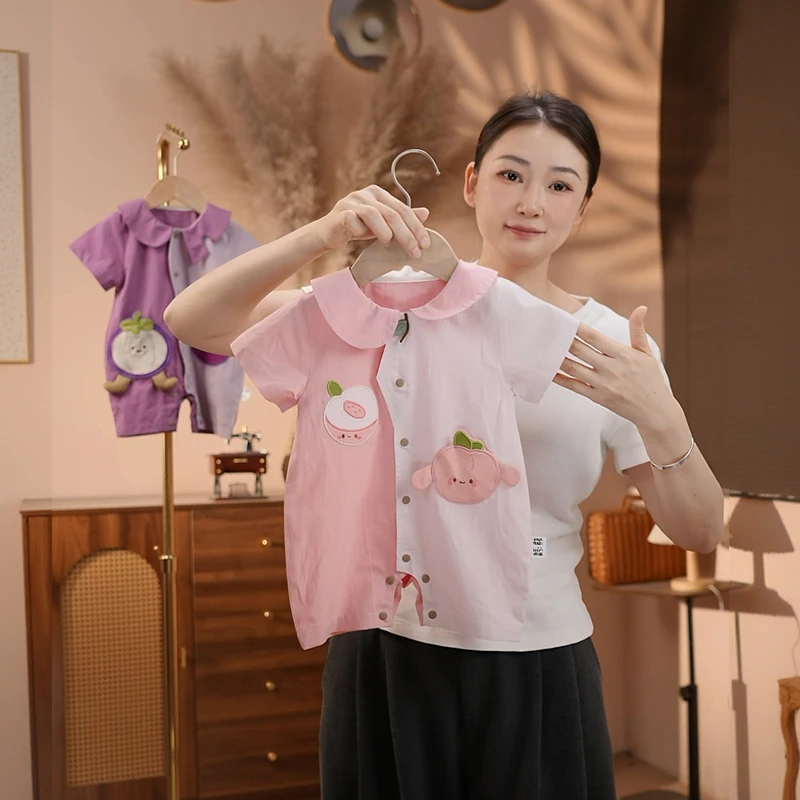 【蜜桃夭夭】婴儿夏季连体衣男女宝宝新生儿夏装薄款哈衣超萌外出服