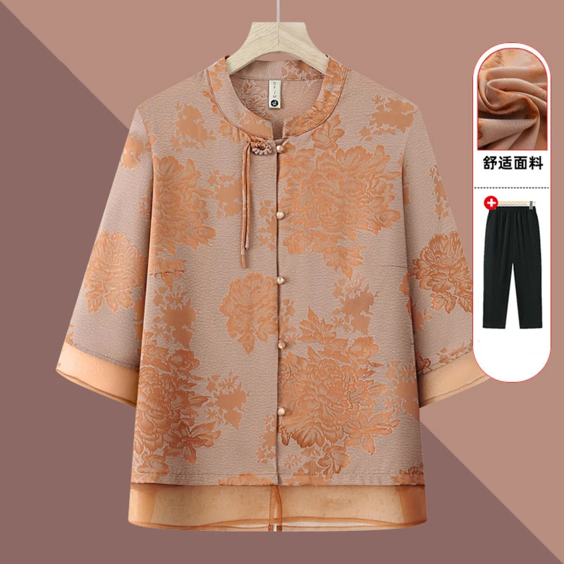 老年人夏装奶奶七分袖上衣60岁70妈妈休闲衬衫老人夏天衣服老太太