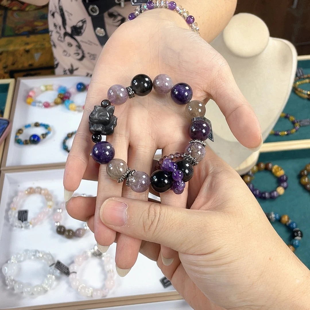 水晶手链银S925镀金镶嵌