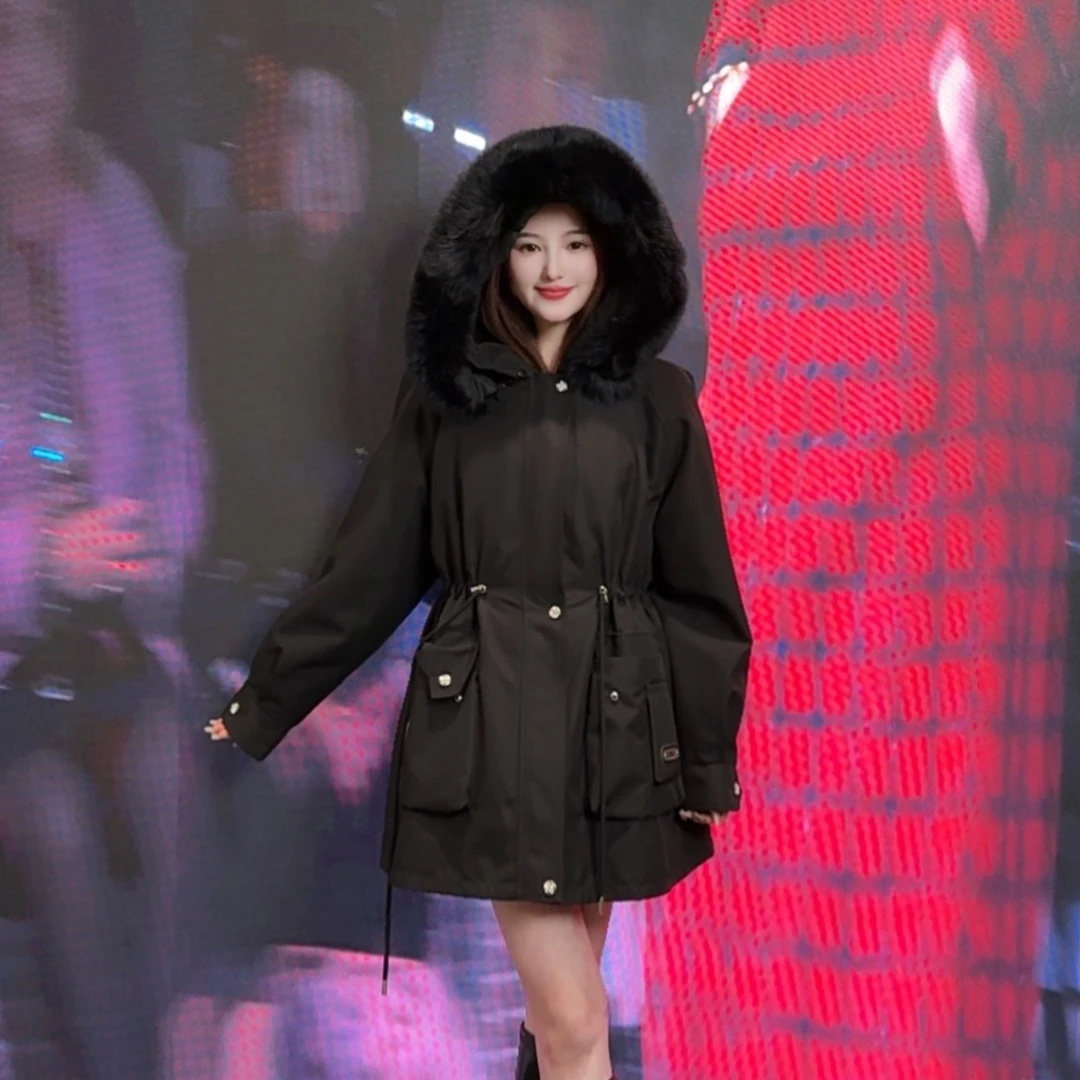 【温香玉】上新1136时尚百搭皮草派克服女休闲连帽狐狸毛领加厚冬
