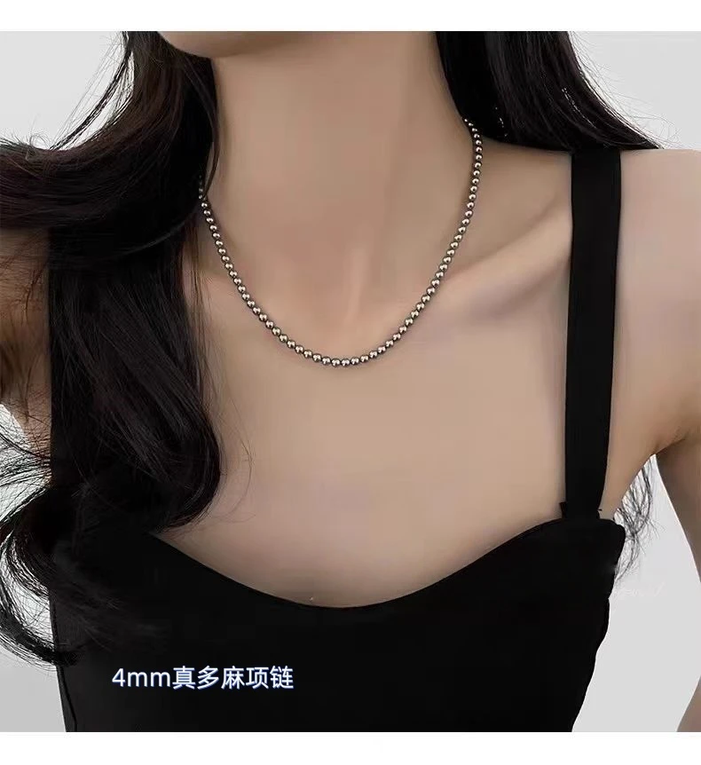 非金属仿珍珠项链 真多麻银灰珍珠项链贝珠项链骨感美轻奢的象征