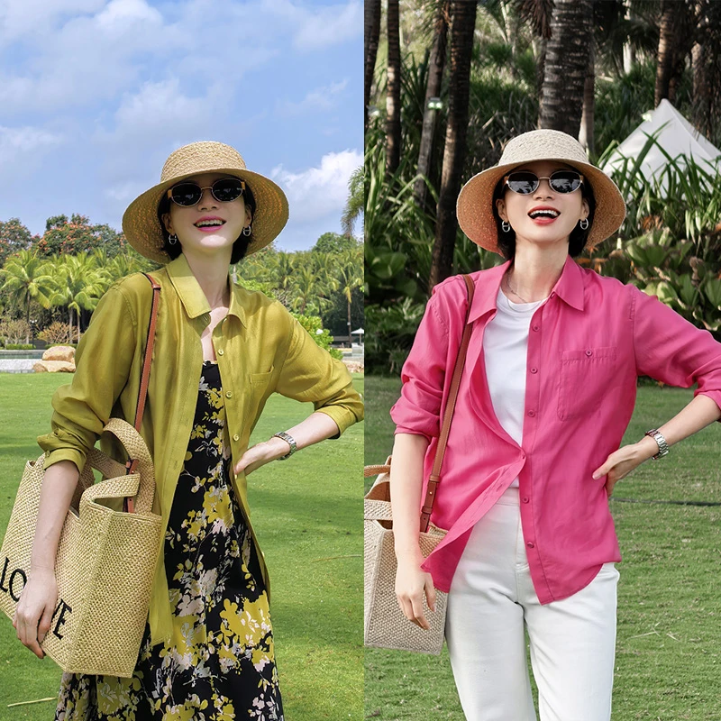 AMYMOORE艾莫尔女装夏季长袖衬衫多巴安防晒衬衣莱赛尔亲肤371013