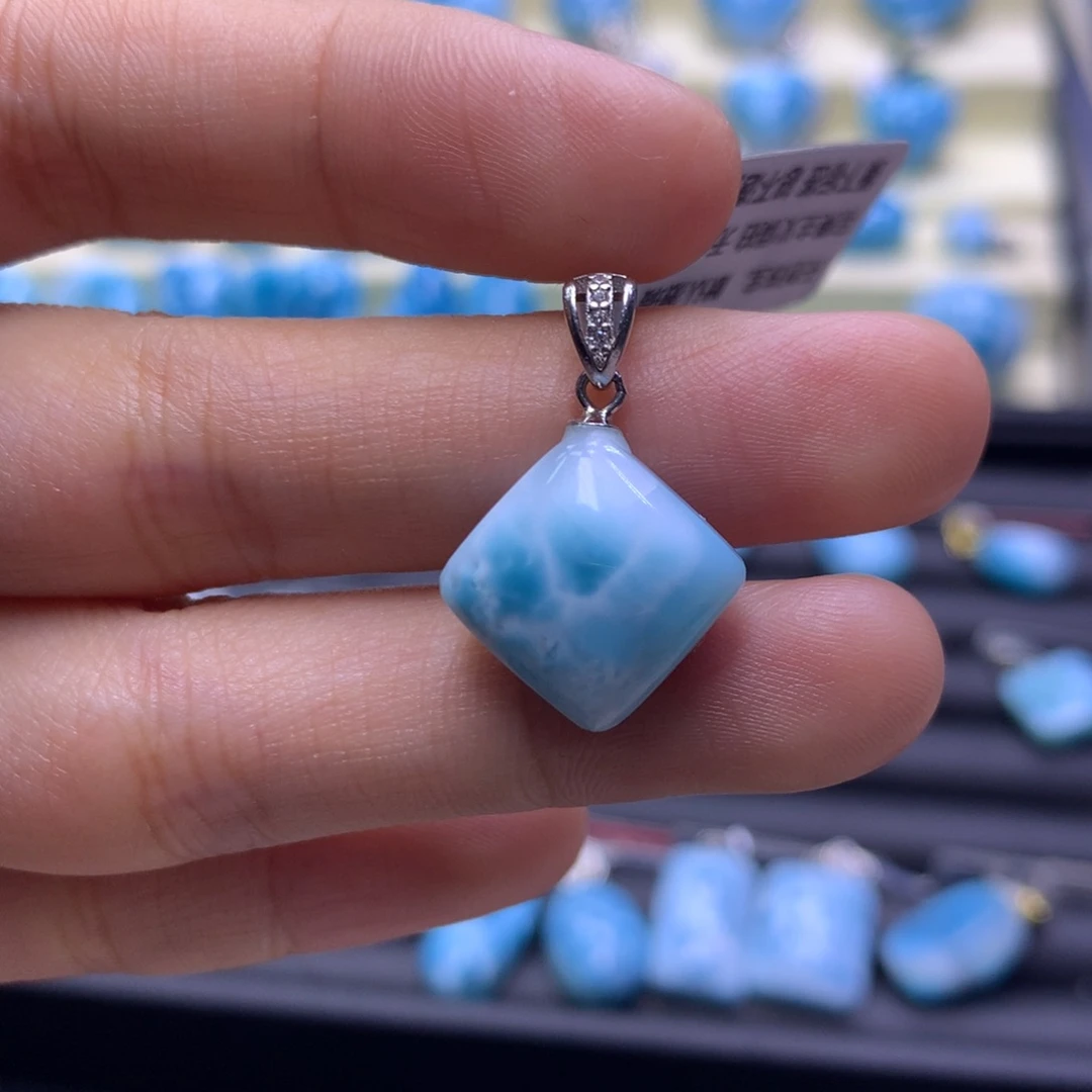 针钠钙石（海纹石）银S925镶嵌吊坠(不含链)无事牌吊坠色差略异