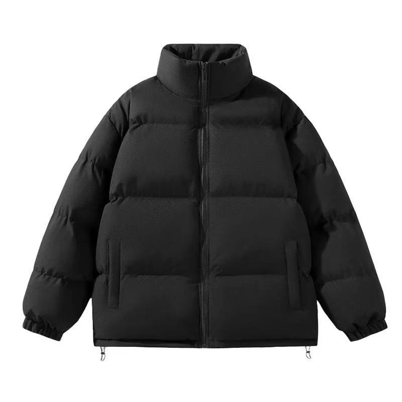 冬季棉服男女同款宽松面包服加绒加厚立领情侣款保暖棉衣黑白外套