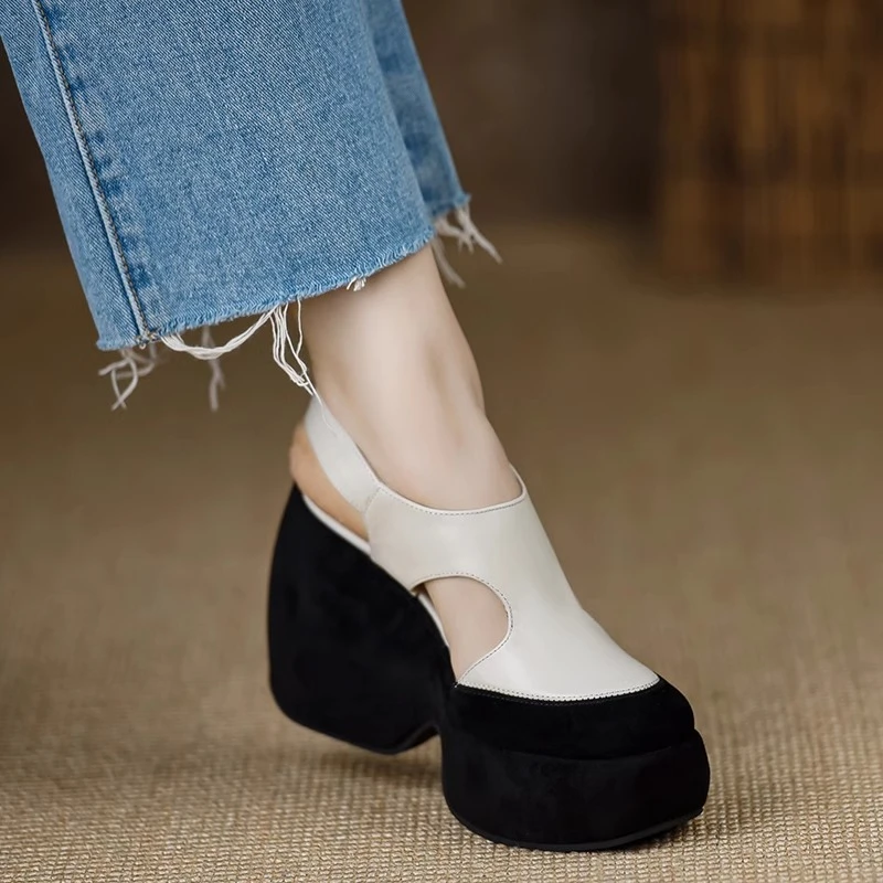 小香风增高包头一字带凉鞋女2025夏新款松糕休闲厚底坡超高跟罗马