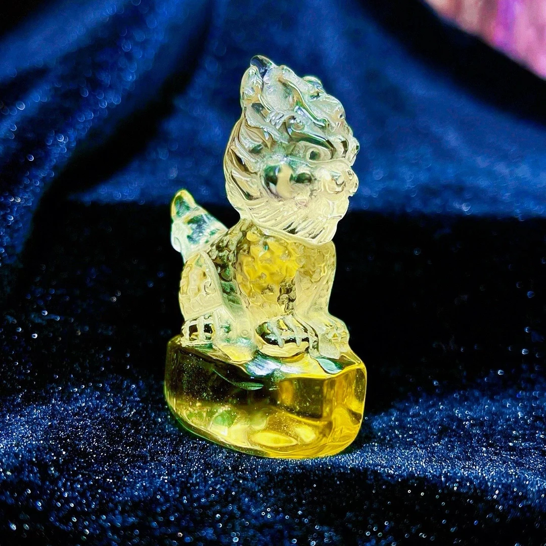 天然柠檬晶手工雕刻麒麟 裸石定制