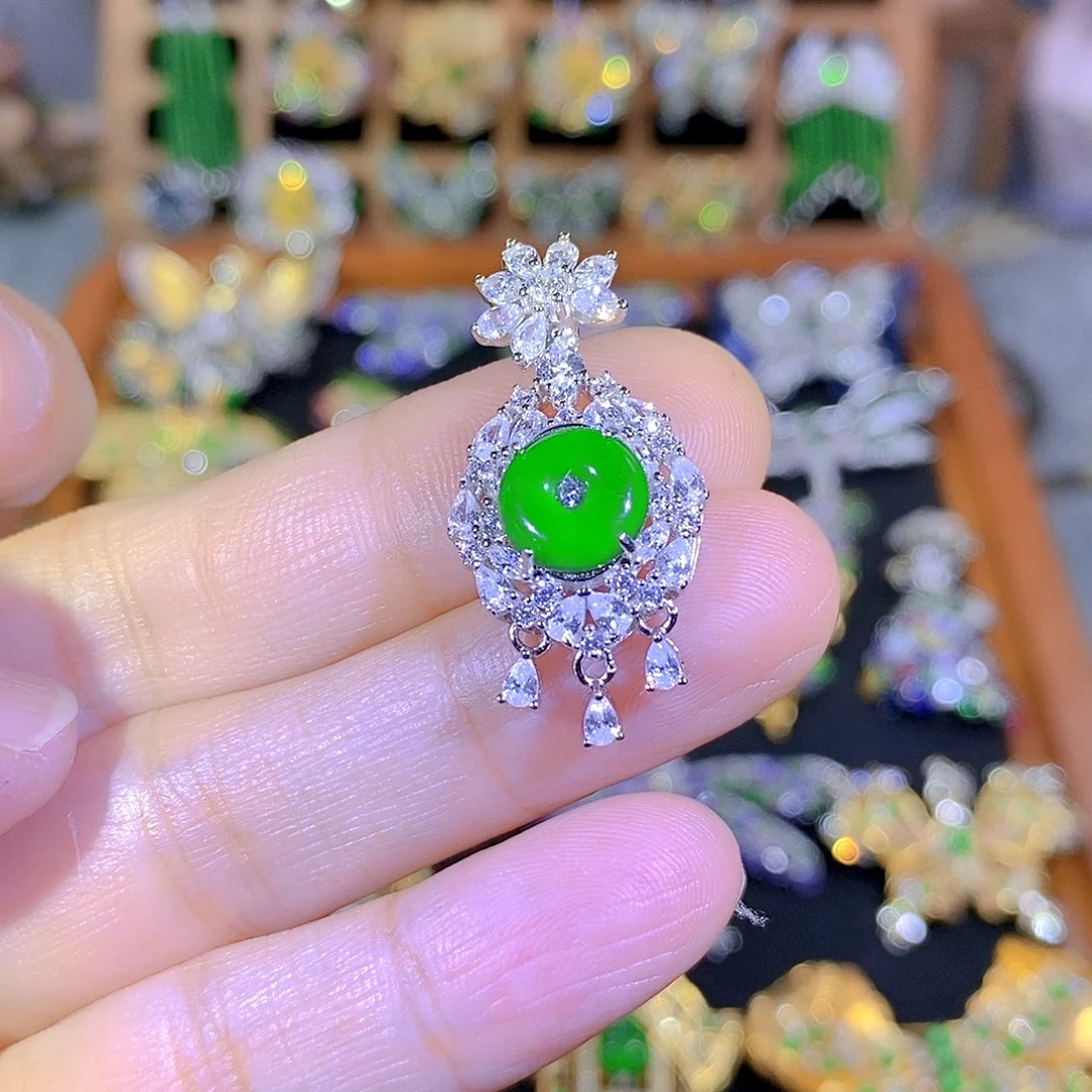 吊坠(不含链)银S925镶嵌翡翠