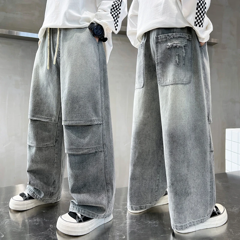 男童春秋款牛仔裤2025新款秋季宽松阔腿休闲裤中大儿童男孩裤子潮