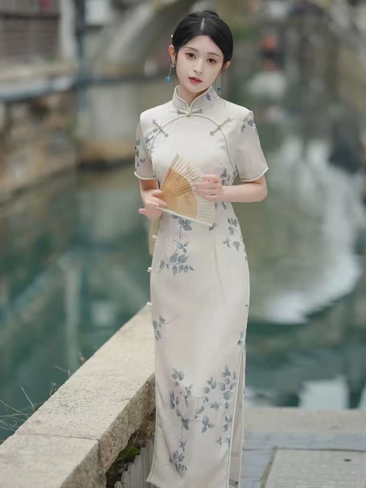 年轻款重磅大长款『南巷雨』旗袍