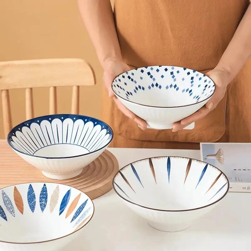 【花老板】日式8英寸斗笠碗4只四色混发简约纯白陶瓷高级拉面
