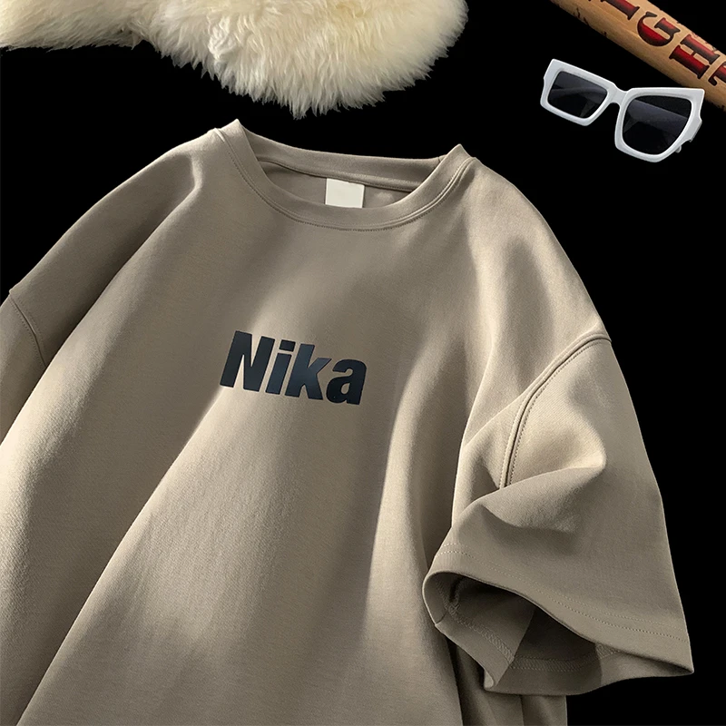 特大码300斤重磅纯棉短袖t恤男夏美式潮牌宽松印花圆领半袖体恤衫