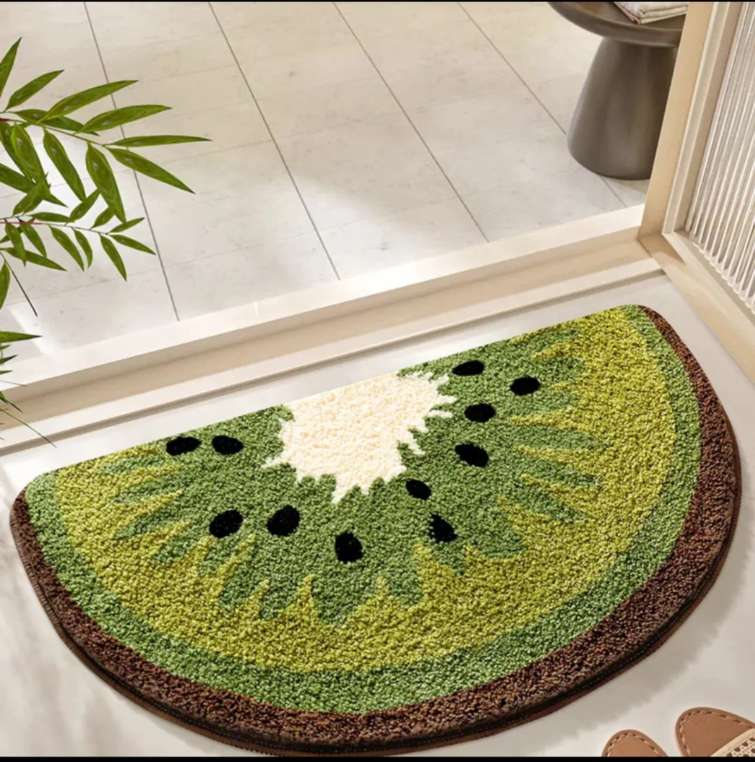 植绒猕猴桃家用浴室卧室地毯厕所卫生间防滑速干吸水地垫圆形垫子