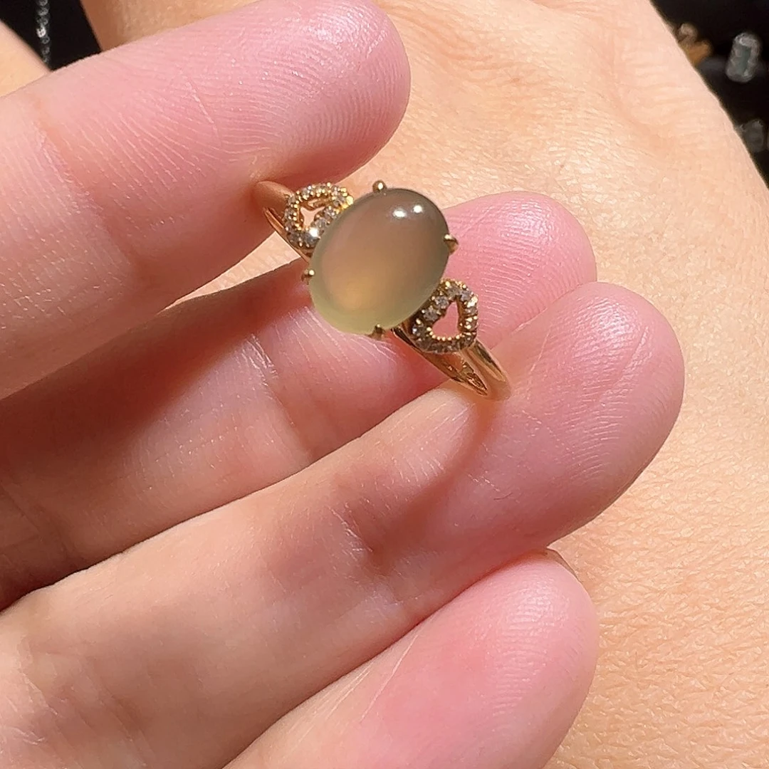 翡翠戒指18K金镶嵌天然A货翡翠戒指