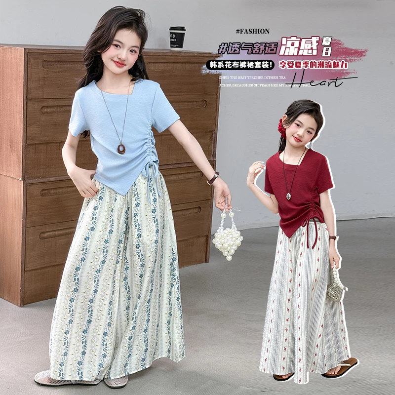 夏季女童时尚套装2025新款中大童儿童6-12岁15岁洋气短袖薄款裙裤