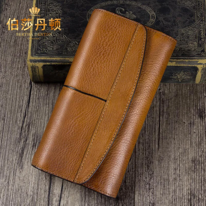 伯莎丹顿品牌钱包男长款新款复古头层牛皮男士手包手工钱夹真皮包
