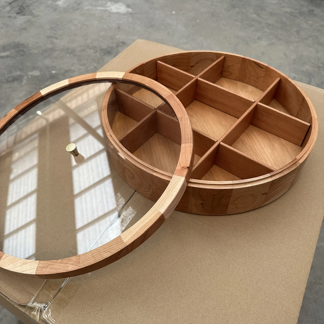 【多多干果盒】樱桃木实木九宫格储存收纳干果盒35*35*12