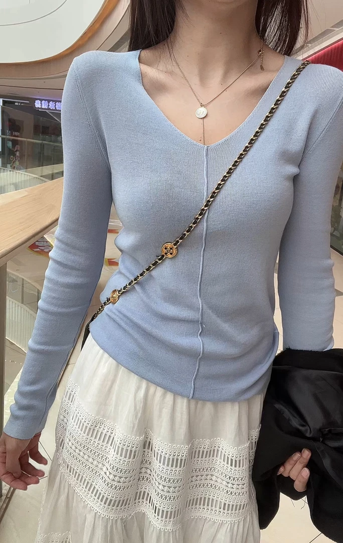 No褪专场❗谨慎下单蓝紫色v领针织衫