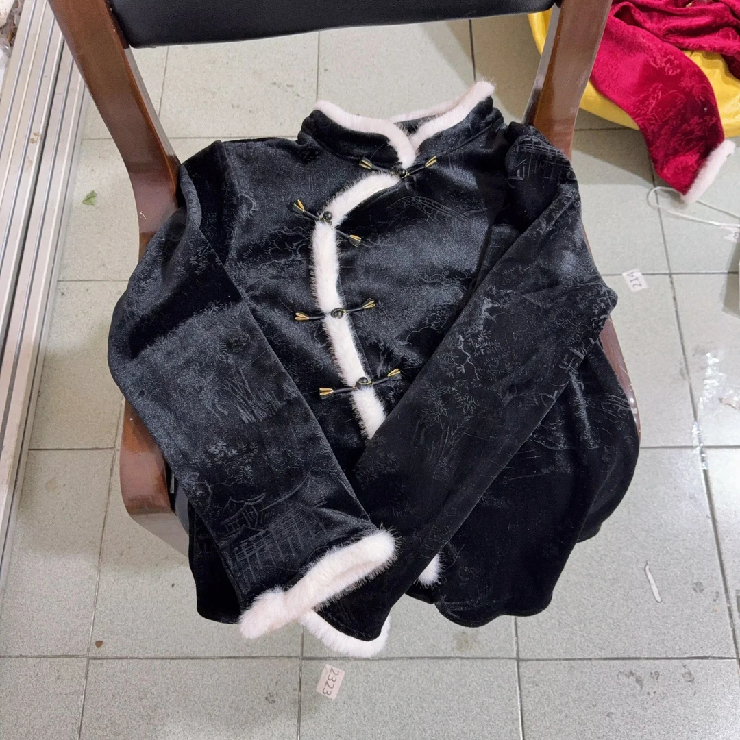 【高货加绒加厚打底衫】中式斜襟毛毛拼接加绒加厚提花打底衫t恤女