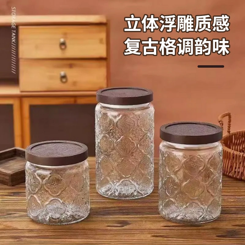 【大中小三件套】大容量家用网红海棠花直筒大容量厨房防潮带盖罐