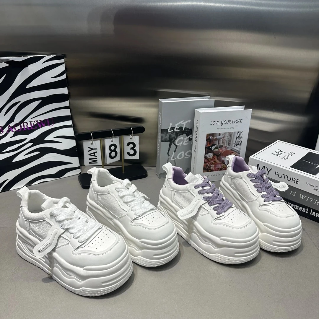 【优雅T】真皮松糕厚底小白鞋女2025新款百搭板鞋小香风透气运动鞋