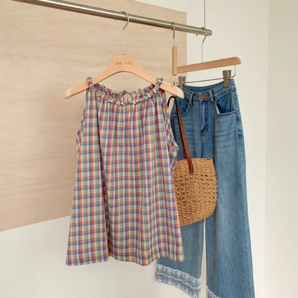 【格彩夏日】A东大门韩系2025夏款时尚气质纽结领口设计感吊带2996