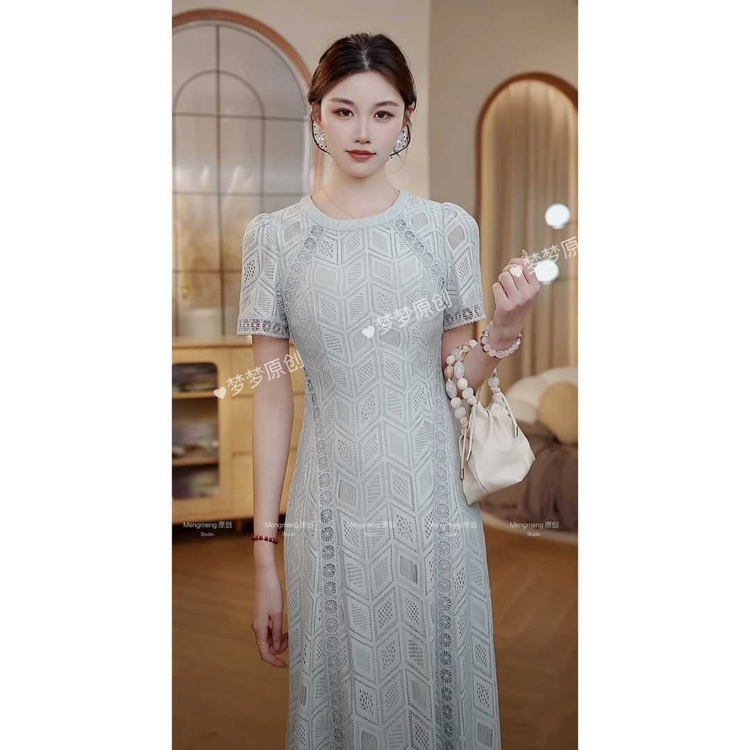 【梦梦&GERTC】碧影 夏季法式蕾丝显瘦气质时尚连衣裙 GC252L1048